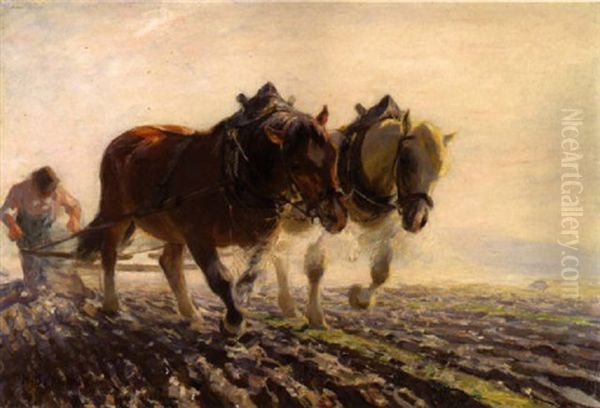 Pflugender Bauer Oil Painting by Max Bergmann