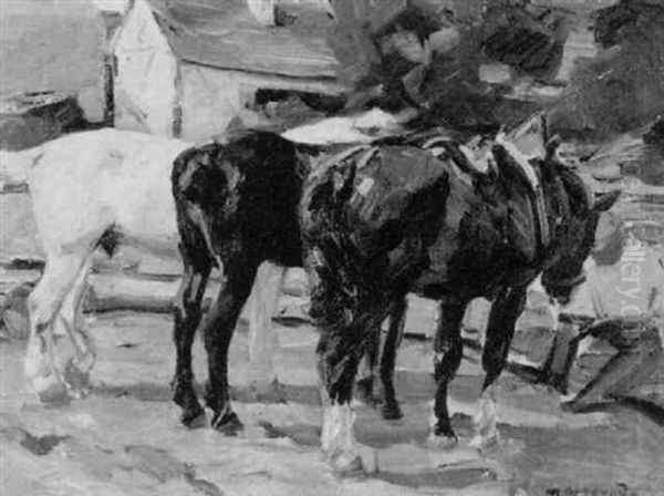 Pferde An Der Tranke Oil Painting by Max Bergmann