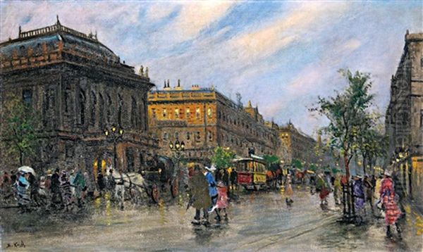 Az Andrassy Ut Az Operahazzal Oil Painting by Antal Berkes