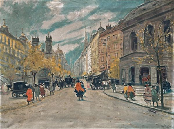 Londoni Utcareszlet Oil Painting by Antal Berkes