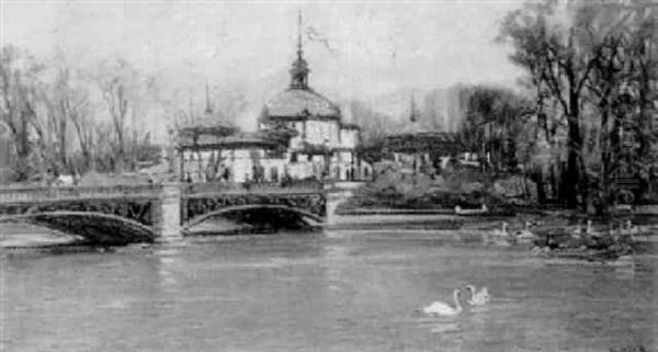 Stadtpark Von Budapest Oil Painting by Antal Berkes