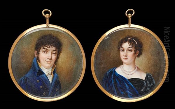 Couple Serties De Pomponne (2 Works) Oil Painting by Johann Daniel Berneaud