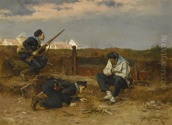 Reminiscences Of The War Oil Painting by Etienne Prosper Berne-Bellecour
