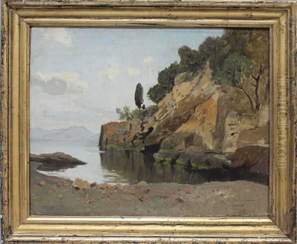 Studienhafte Darstellung Einer Italienischen Kuste Mit Bucht Bei Neapel Oil Painting by Edmund Berninger