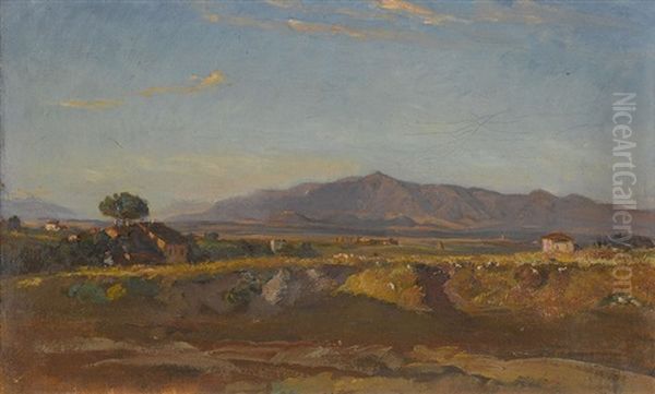 Sudliche Landschaft Im Abendrot Oil Painting by Rodolphe Leon Berthoud