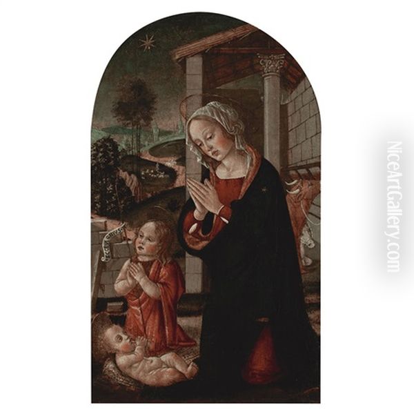The Virgin And John The Baptist Adoring The Christ Child Oil Painting by Giovanni Battista Bertucci