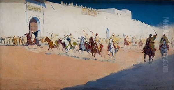 Corriendo La Polvora Oil Painting by Mariano Bertuchi