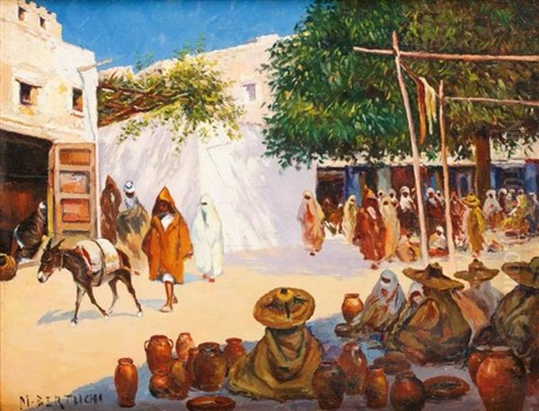 Marche Au Maroc Oil Painting by Mariano Bertuchi