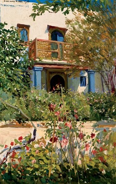 Dos Patios (2 Works) Oil Painting by Mariano Bertuchi