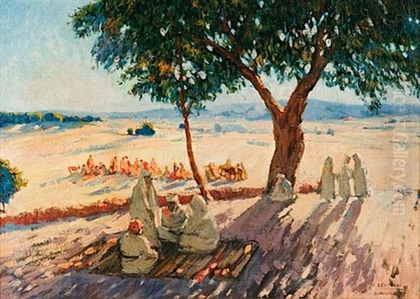 Le Repos A L'ombre Des Arbres Oil Painting by Mariano Bertuchi