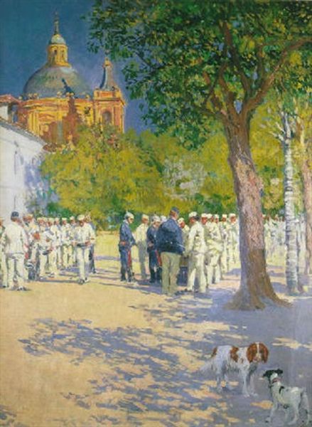 Militares A La Hora De Comer Oil Painting by Mariano Bertuchi