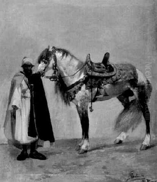 Nordafrikaner Mit Geschmucktem Pferd Oil Painting by Mariano Bertuchi