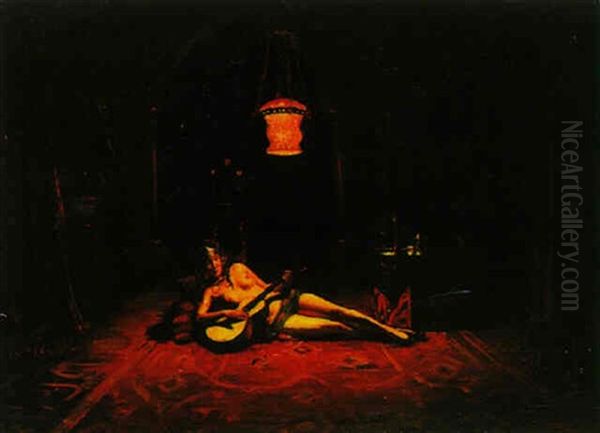 A Harem Scene With A Guitar Player Oil Painting by Mariano Bertuchi
