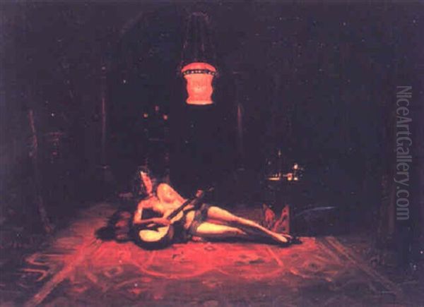 Harem Scene With Guitar Player Oil Painting by Mariano Bertuchi