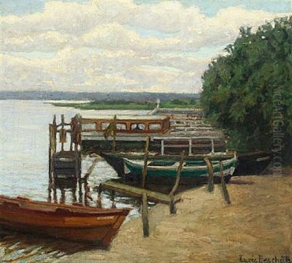 Boats On The Shore Oil Painting by Lucie Beschuetz
