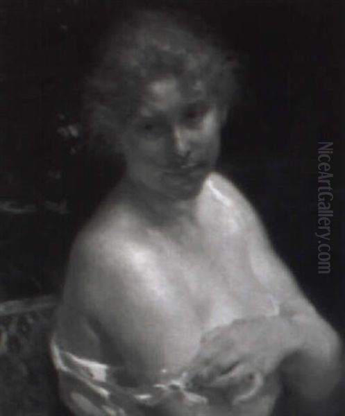 Portrait Of A Woman With Red Hair Oil Painting by Albert Besnard