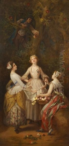 La Cueillette Des Pommes Oil Painting by Faustin Besson