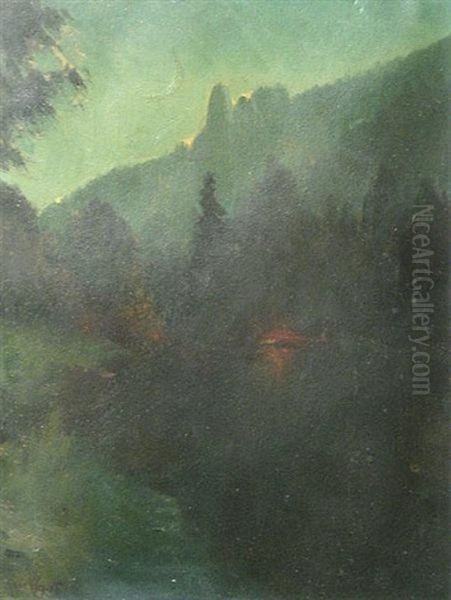Encampment At Twilight, Thought To Be Yosemite Oil Painting by Arthur William Best