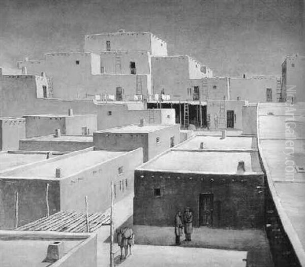 Taos Pueblo Oil Painting by Charles Worden Bethell