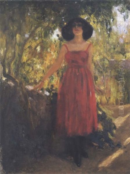 Ritratto Di Donna In Giardino Oil Painting by Mario Giuseppe Bettinelli