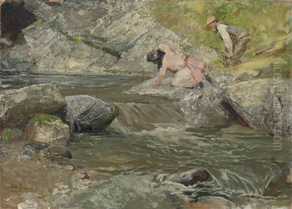Al Torrente Sui Monti Di Stresa Oil Painting by Mose di Giosue Bianchi