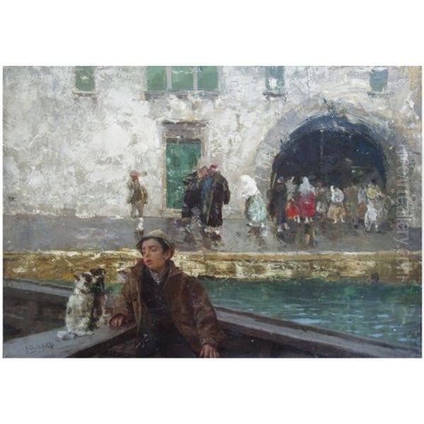 Venetian Boatboy (+ Portrait Of A Lady, Verso) Oil Painting by Mose di Giosue Bianchi