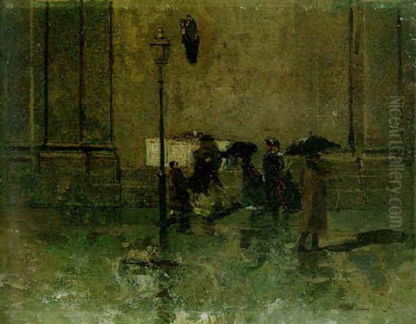 Una Strada Sotto La Pioggia, Milano Oil Painting by Mose di Giosue Bianchi