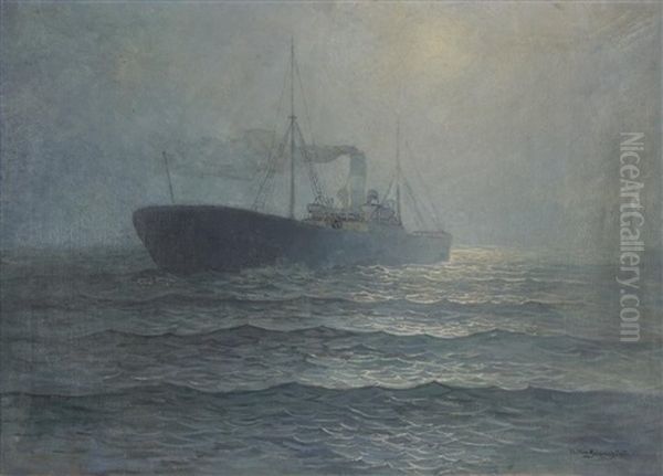Untitled - Freighter Ship At Sea Oil Painting by Arthur Bianchini