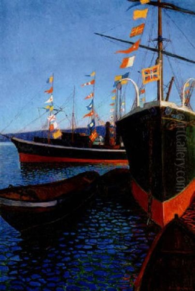 Det Flaggas I Hamnen Oil Painting by Arthur Bianchini