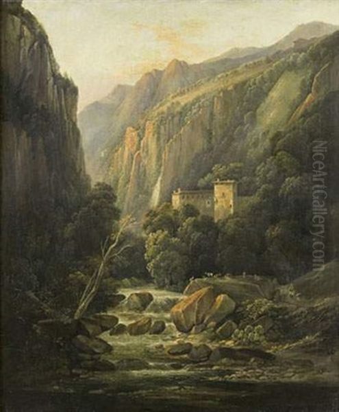 Paysage De Cascade En Italie Oil Painting by Jean Joseph Xavier Bidault