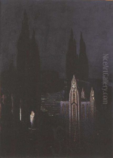 Temple Des Noces D'amour Ou Nocturne Oil Painting by Boleslaw Biegas