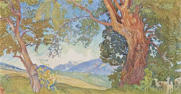 Paysage A Saviese Oil Painting by Ernest Bieler