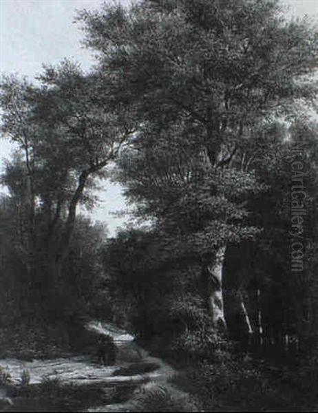 Zwei Kinder Auf Dem Waldweg Oil Painting by E. Bigeard
