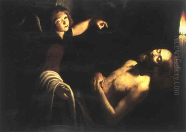 Der Tote Christus Und Ein Engel Oil Painting by Trophime (Theophisme) Bigot the Elder
