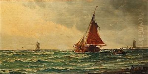 Coastal Scene With Sailing Boats Oil Painting by Vilhelm Victor Bille