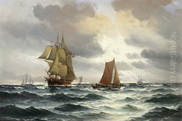 Segel- Und Dampfschiffe Auf Hoher See Oil Painting by Vilhelm Victor Bille