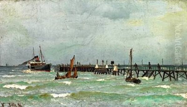 Seascape With Steamer Oil Painting by Vilhelm Bille