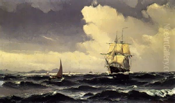 Marine Med Fransk Skib Oil Painting by Vilhelm Victor Bille