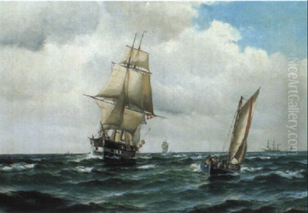Marin Med Segelfartyg Oil Painting by Vilhelm Victor Bille