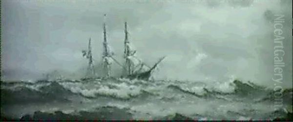 Marine Med Sejlskibe Oil Painting by Vilhelm Bille
