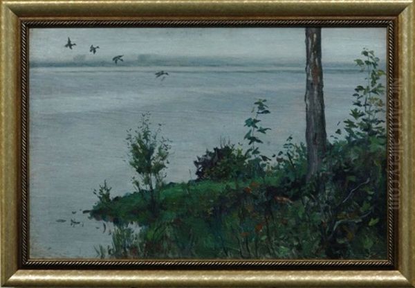 On The River (daugava) Oil Painting by Jekabs Bine