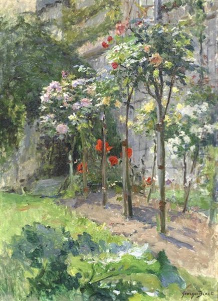 Garden With Roses Oil Painting by Georges Jules Ernest Binet