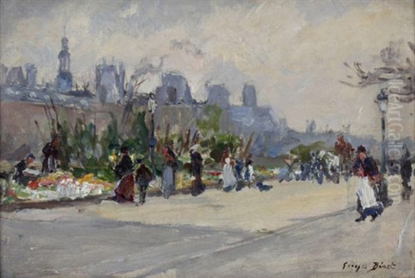 Le Quai Aux Fleurs, Paris Oil Painting by Georges Jules Ernest Binet