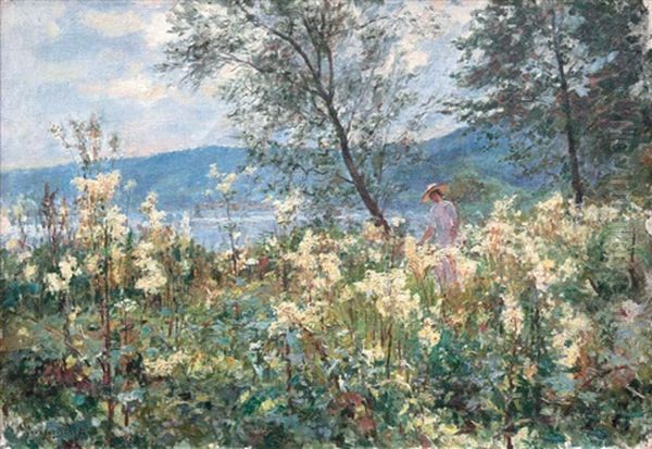 La Promenade En Bord De Seine Oil Painting by Georges Jules Ernest Binet