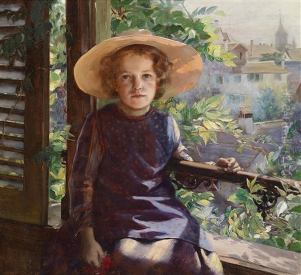 Madchen Am Balkon Oil Painting by Marie-Louise Bion