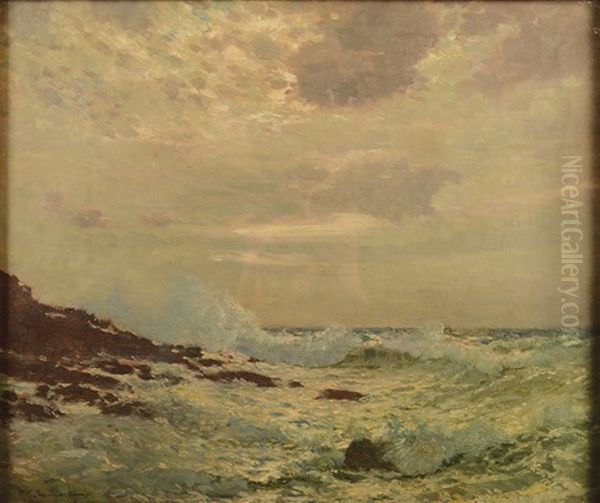 Waves On The Cornish Coast Oil Painting by Samuel John Lamorna Birch