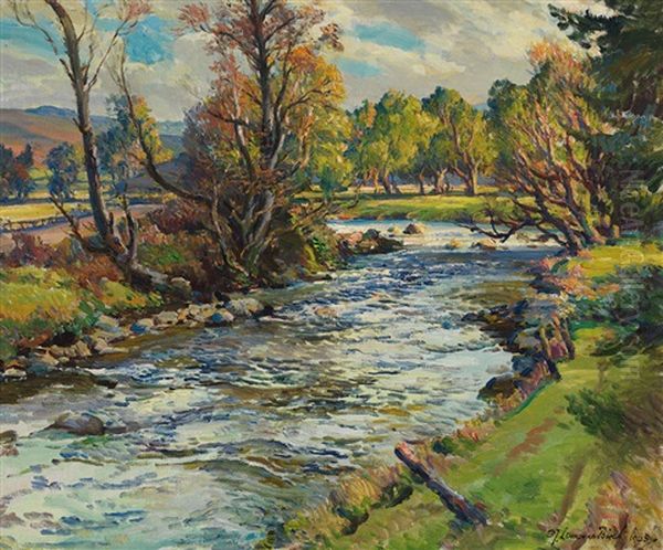 October Evening, River Isla, Perthshire Oil Painting by Samuel John Lamorna Birch