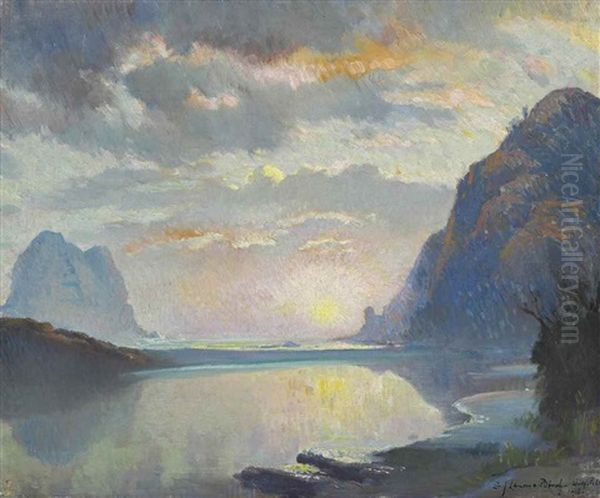 Morning Fills The Bowl' - Piha, New Zealand Oil Painting by Samuel John Lamorna Birch