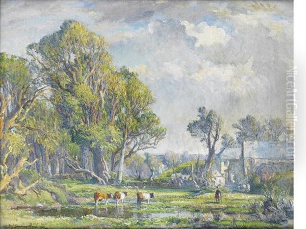 Fresh Wind And Showers Of A May Day, Clapper Mill, Lamorna Oil Painting by Samuel John Lamorna Birch