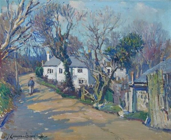 The White Cottage - The Artist's Studio, Lamorna Lane, Lamorna Oil Painting by Samuel John Lamorna Birch